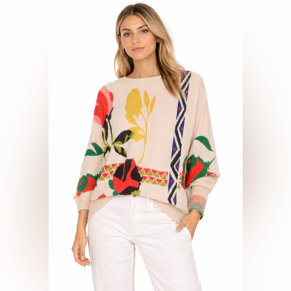 Aldo Martins Floral Statement Knit Sweater Cream Multicolor XS